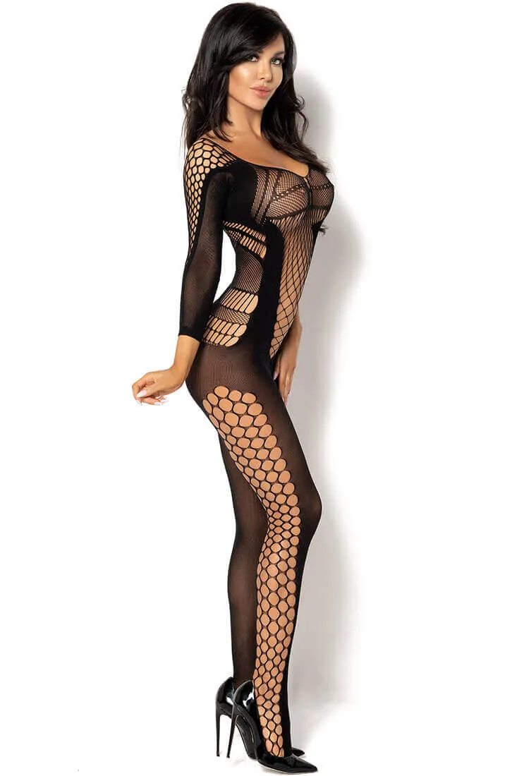 Black cut-out net bodystocking - Lucelia