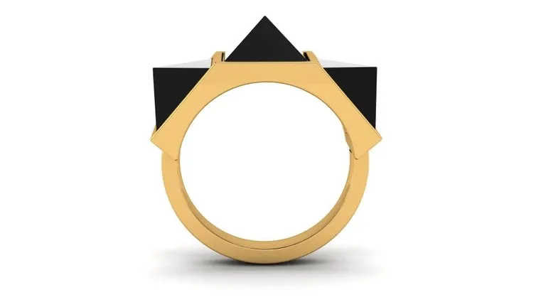 Black Onyx Pyramids Ring 18 Karat Yellow Gold