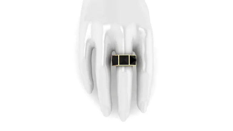 Black Onyx Pyramids Ring 18 Karat Yellow Gold
