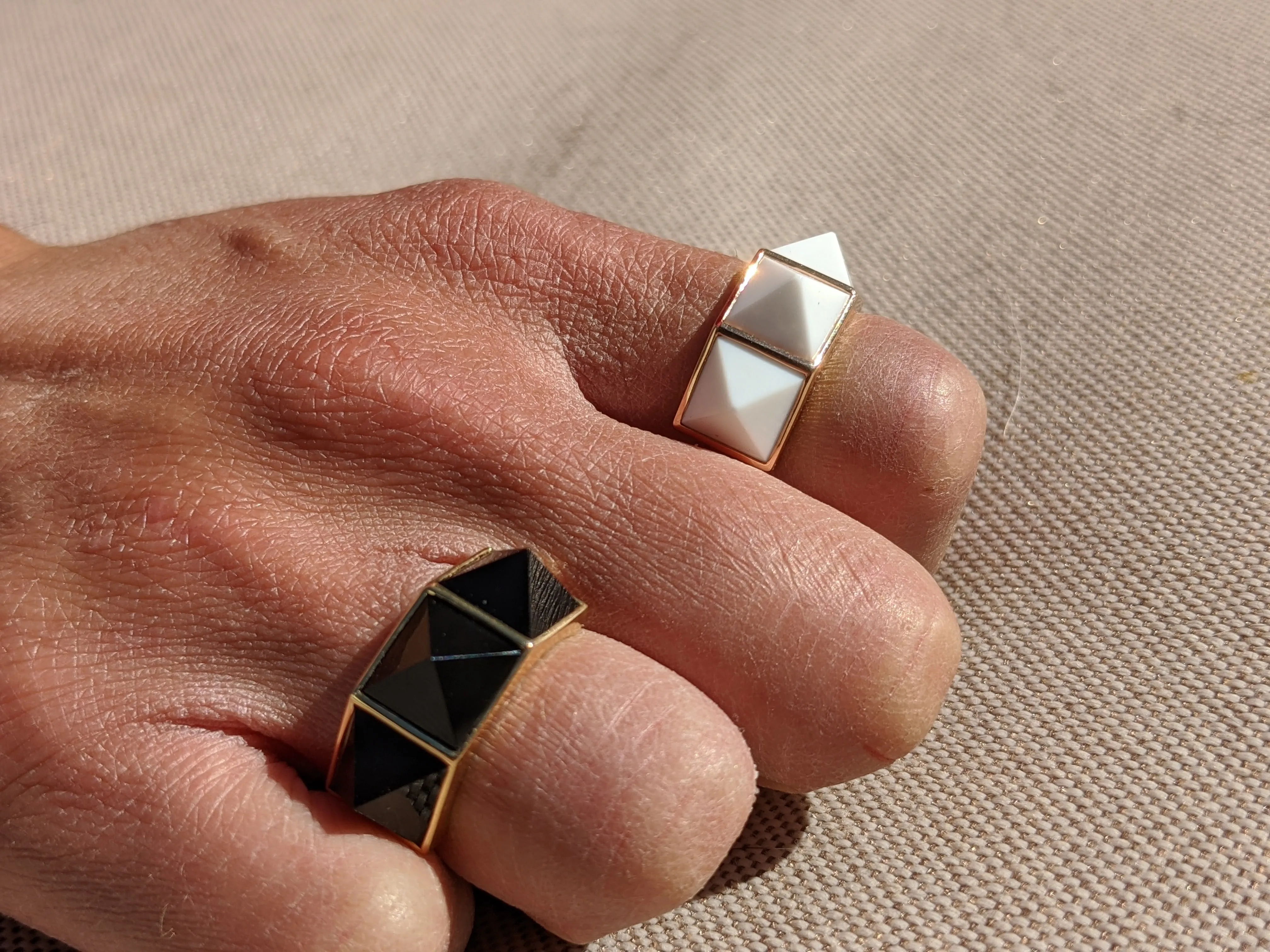 Black Onyx Pyramids Ring 18 Karat Yellow Gold
