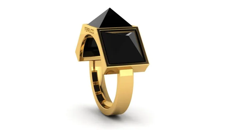 Black Onyx Pyramids Ring 18 Karat Yellow Gold