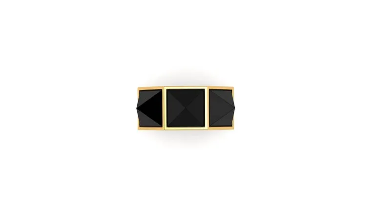 Black Onyx Pyramids Ring 18 Karat Yellow Gold