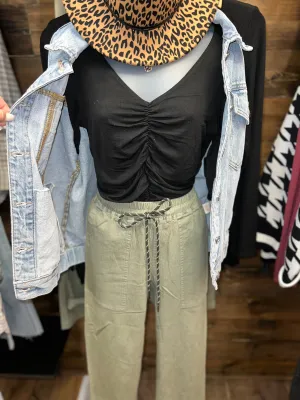 Black Scrunched-Front Top