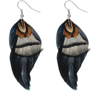 Black Soft Faux Feather Earrings