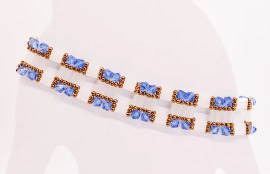 Blue, White & Antique Gold Block Link Bracelet