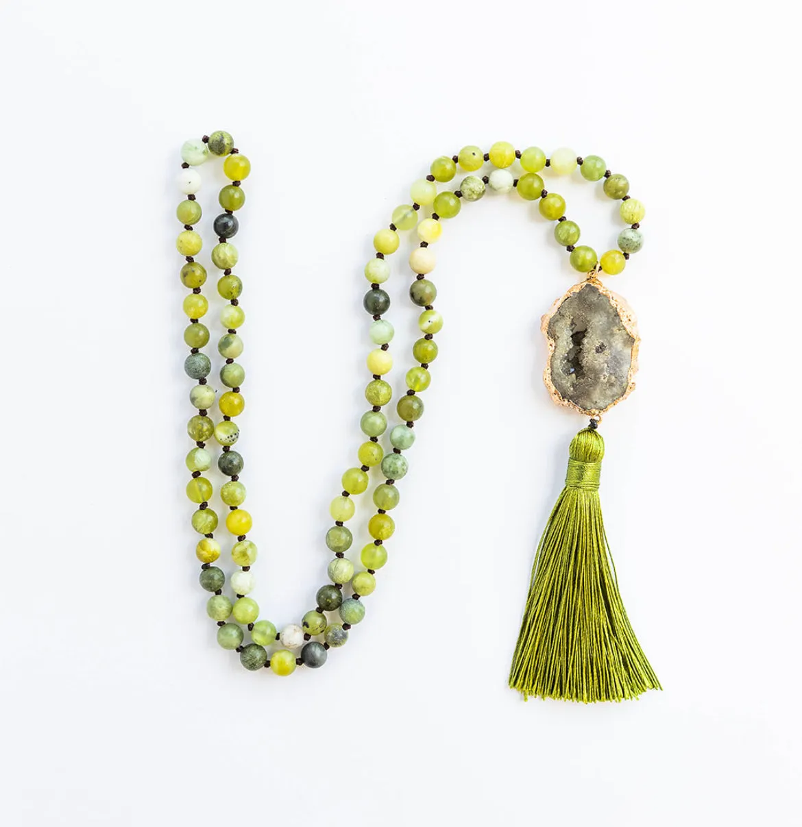 Boho & Mala Green Tribal Agate Slice Tassel Necklace (Green) TN1003