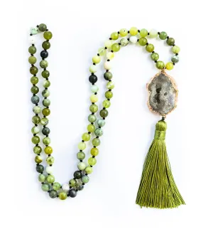 Boho & Mala Green Tribal Agate Slice Tassel Necklace (Green) TN1003