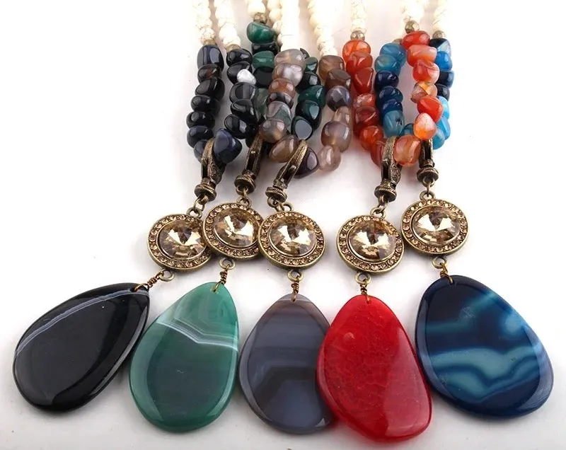 Boho & Mala Natural Brown Stone Tribal Round Necklace