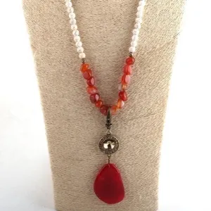 Boho & Mala Natural Red Stone Tribal Round Necklace