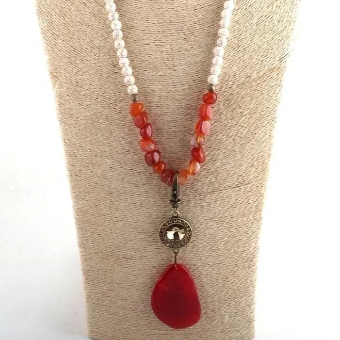 Boho & Mala Natural Red Stone Tribal Round Necklace