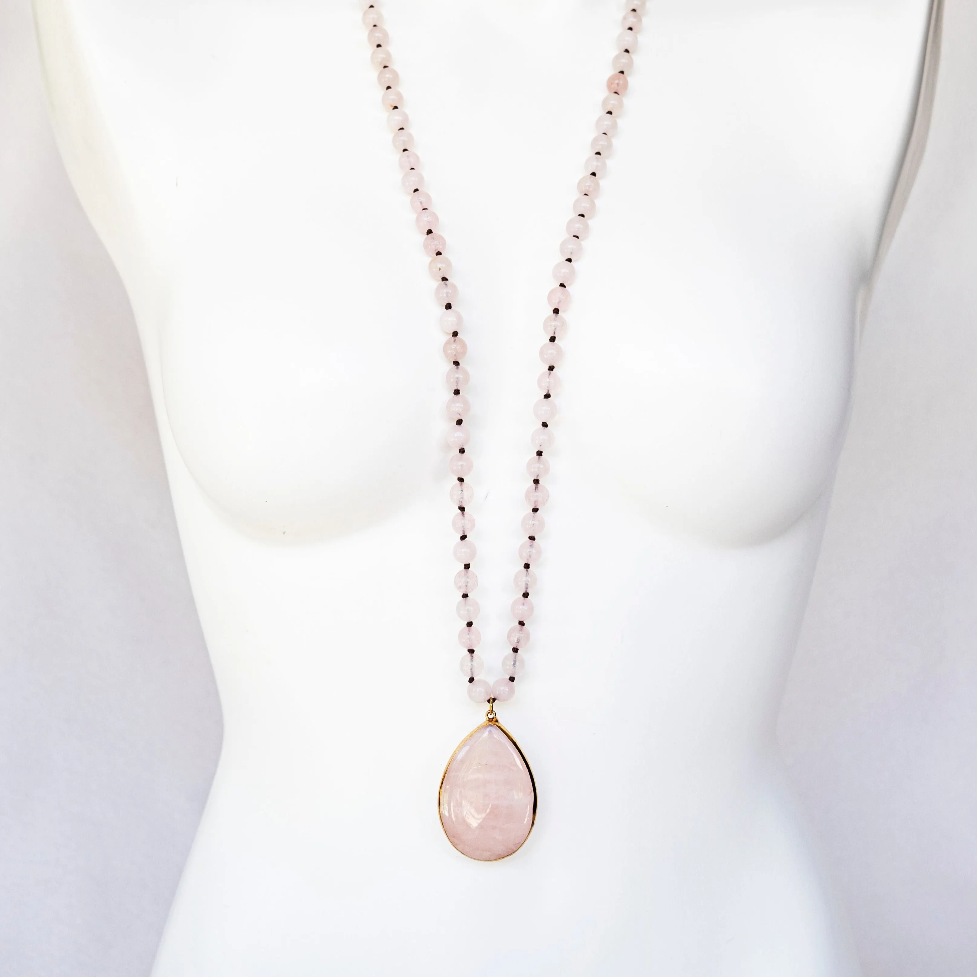 Boho & Mala Natural Tribal Round Rose Quartz Stone Necklace TN10035