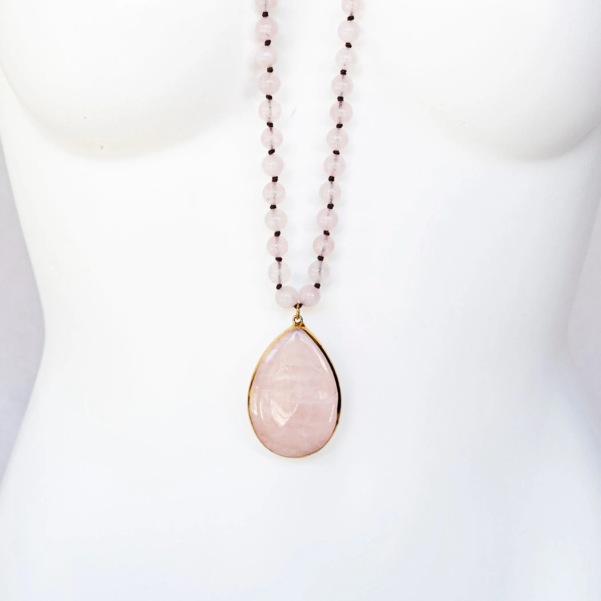 Boho & Mala Natural Tribal Round Rose Quartz Stone Necklace TN10035