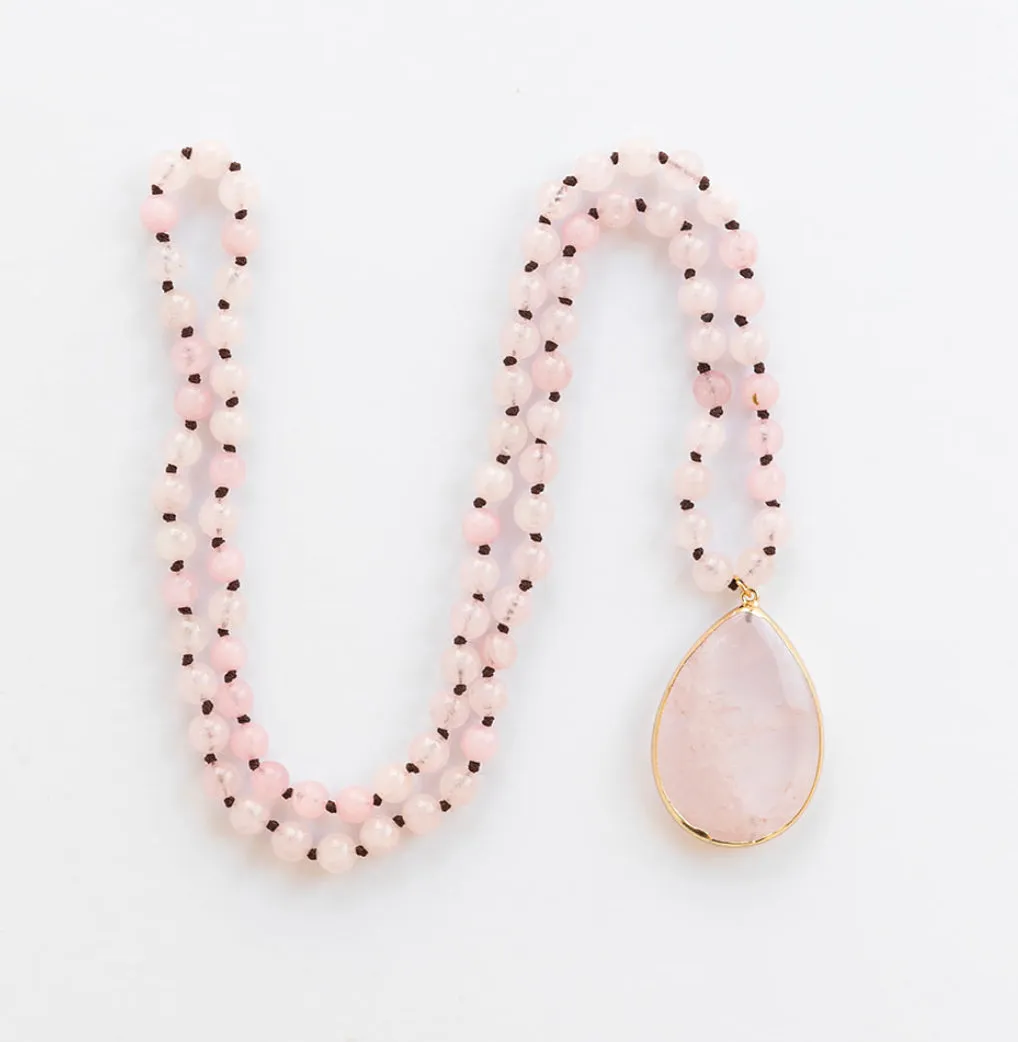 Boho & Mala Natural Tribal Round Rose Quartz Stone Necklace TN10035