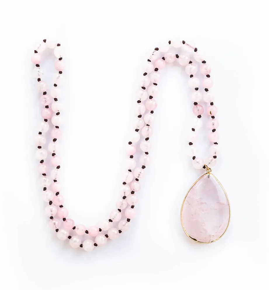 Boho & Mala Natural Tribal Round Rose Quartz Stone Necklace TN10035