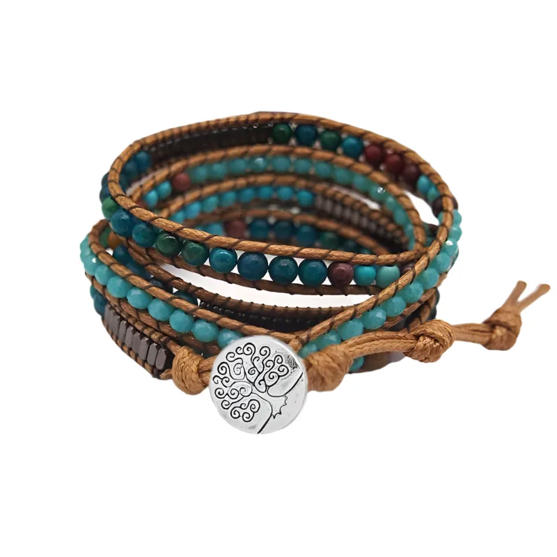 Boho-chic Natural Stone Beadwork 5-Wrap Bracelet