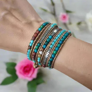 Boho-chic Natural Stone Beadwork 5-Wrap Bracelet