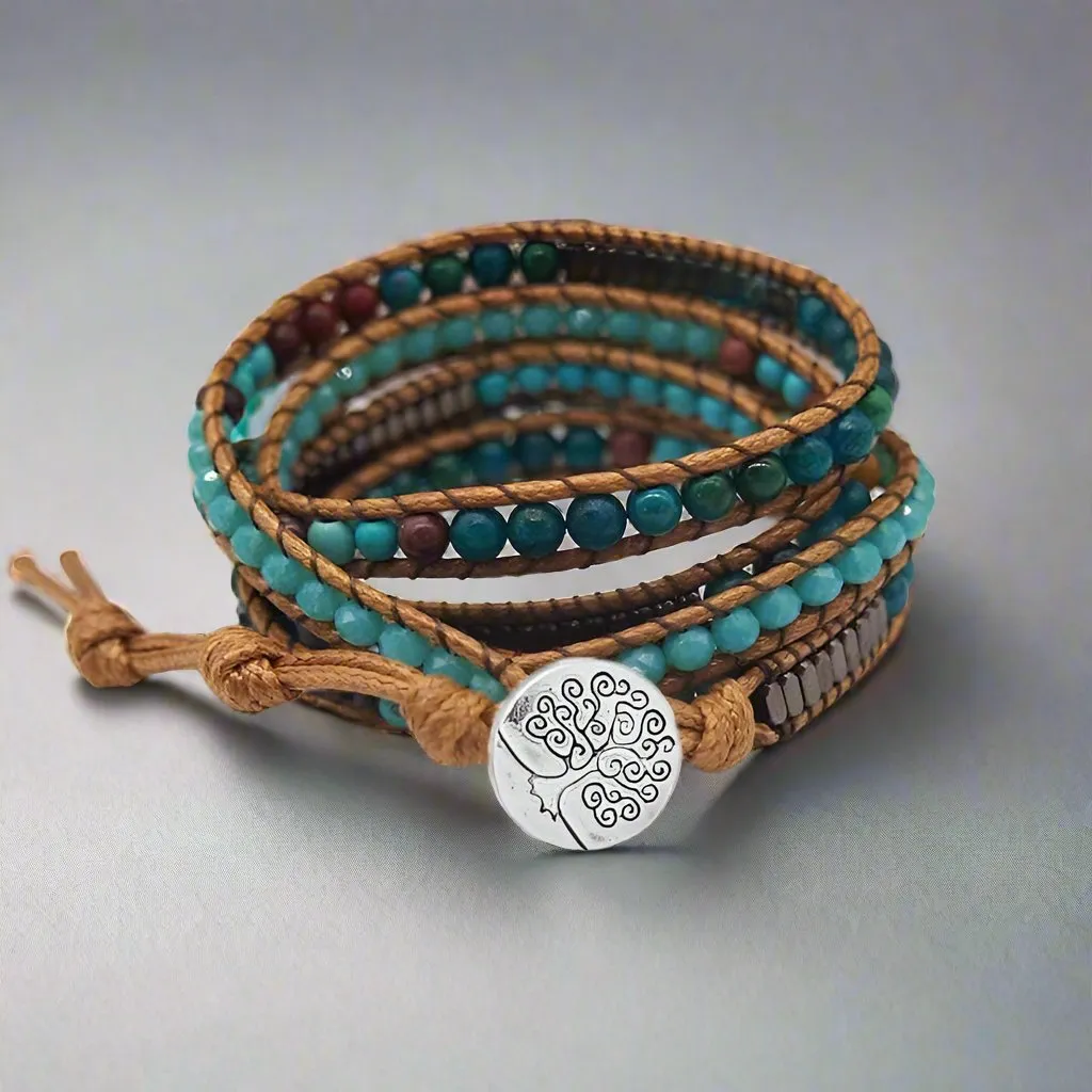 Boho-chic Natural Stone Beadwork 5-Wrap Bracelet