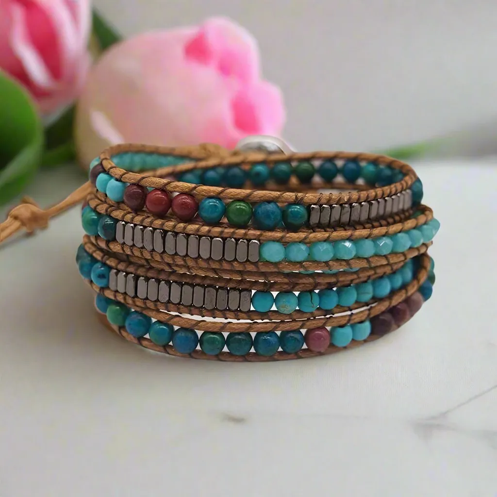 Boho-chic Natural Stone Beadwork 5-Wrap Bracelet