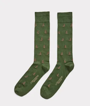 Boot Print Dress Socks :: Pine