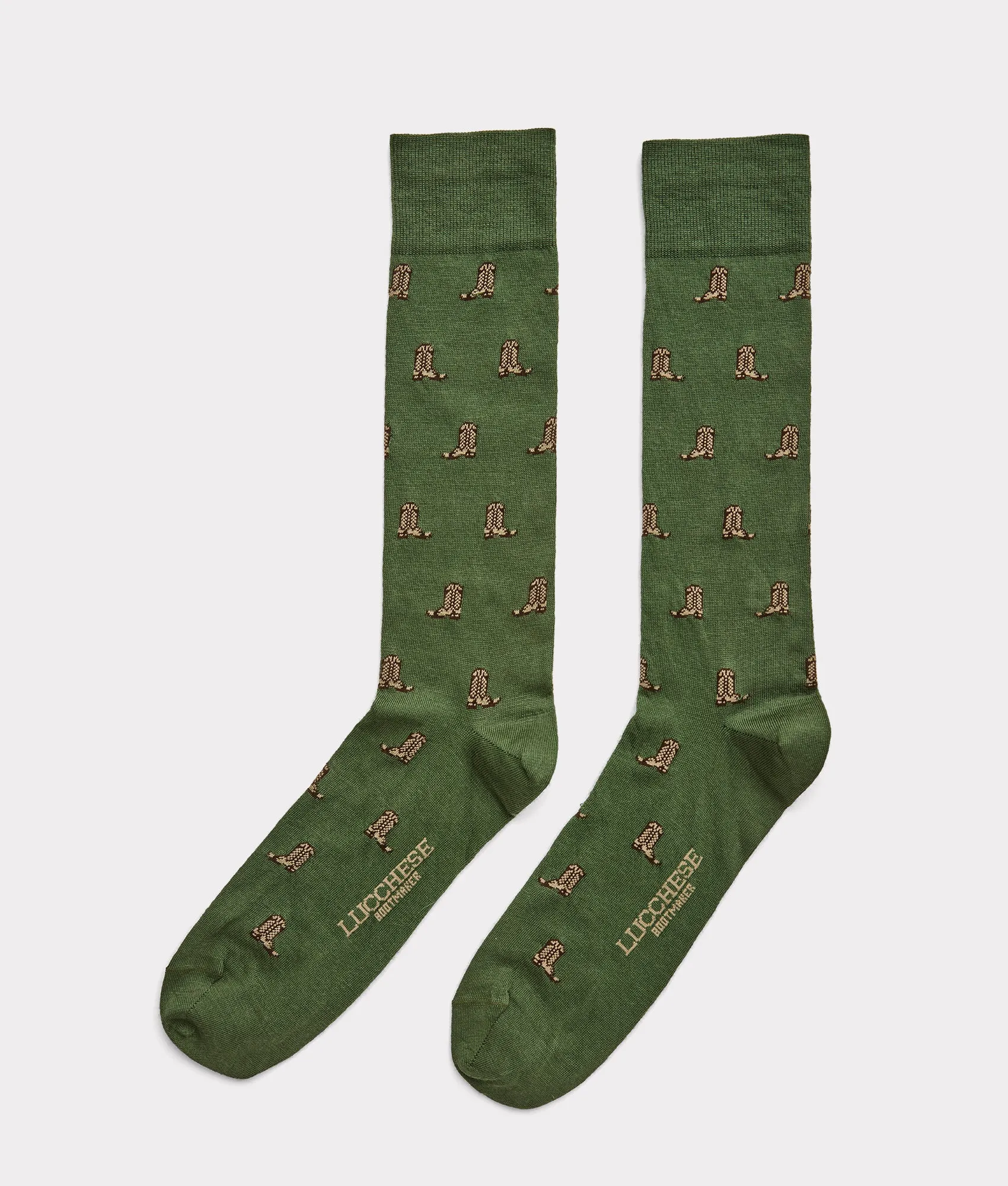 Boot Print Dress Socks :: Pine