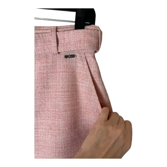 Boss Skirt Women 4 Pink Tweed Zipper Front Belted A Line Mini Career Corpcore
