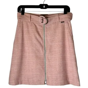 Boss Skirt Women 4 Pink Tweed Zipper Front Belted A Line Mini Career Corpcore