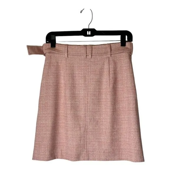 Boss Skirt Women 4 Pink Tweed Zipper Front Belted A Line Mini Career Corpcore