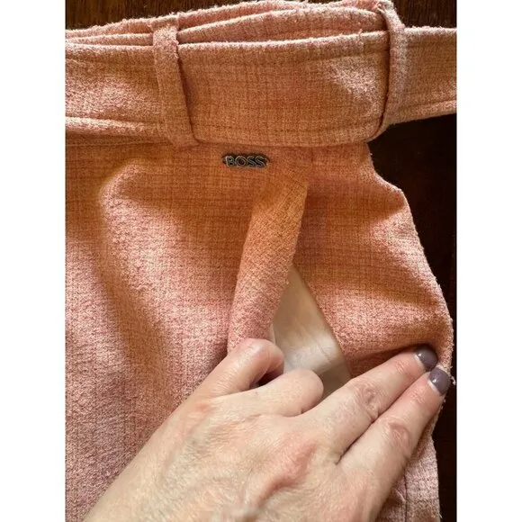Boss Skirt Women 4 Pink Tweed Zipper Front Belted A Line Mini Career Corpcore