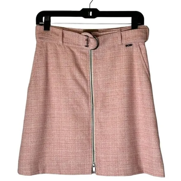 Boss Skirt Women 4 Pink Tweed Zipper Front Belted A Line Mini Career Corpcore