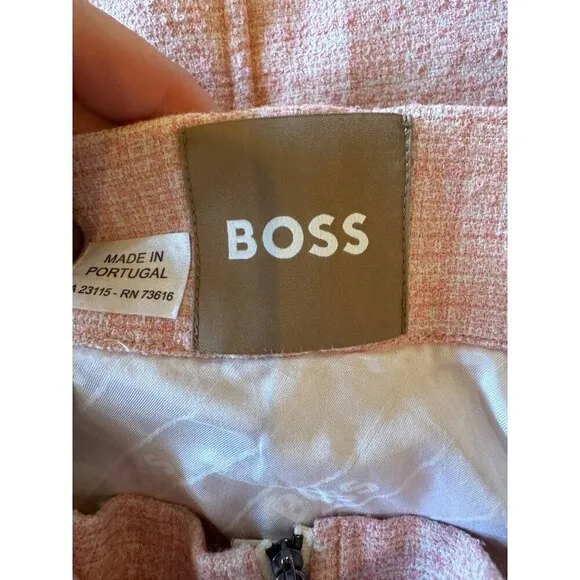 Boss Skirt Women 4 Pink Tweed Zipper Front Belted A Line Mini Career Corpcore