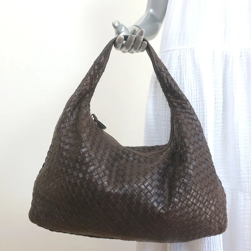 Bottega Veneta Large Veneta Hobo Dark Brown Intrecciato Leather Shoulder Bag