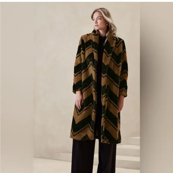 BR Chevron Patterned Brown and Black Women's oversized Coat