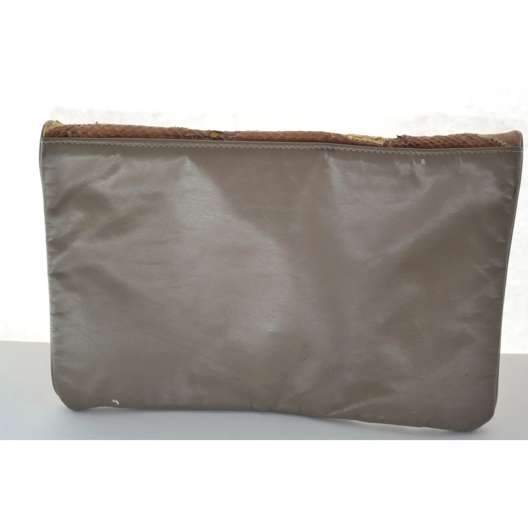 Brown Patched Reptile Leather Clutch Purse by Hala