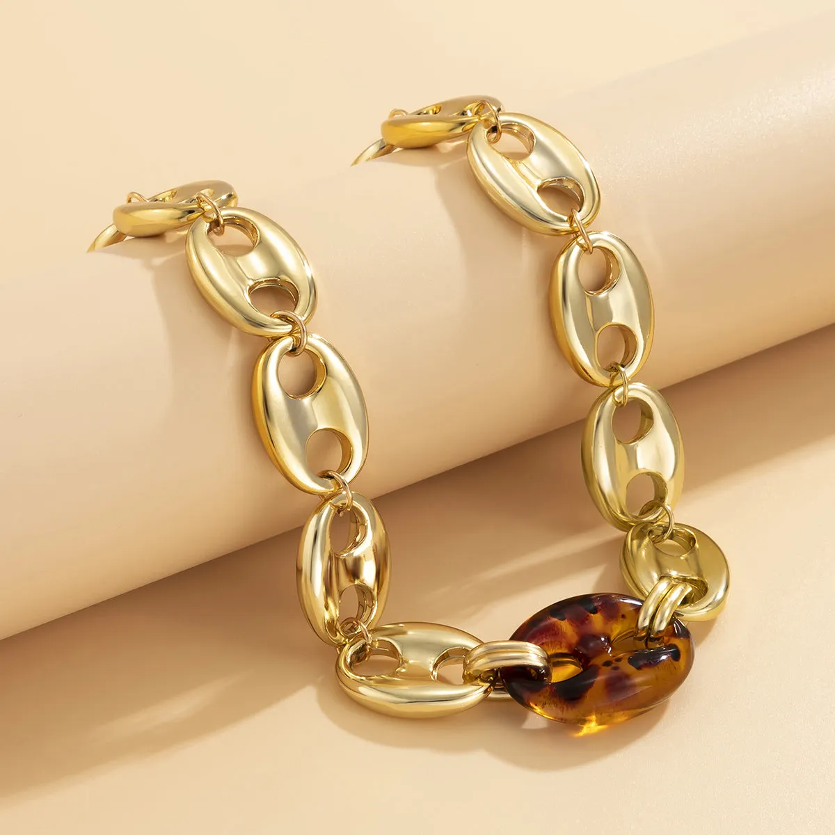 Brown Resin & 18K Gold-Plated Mariner Chain Choker Necklace