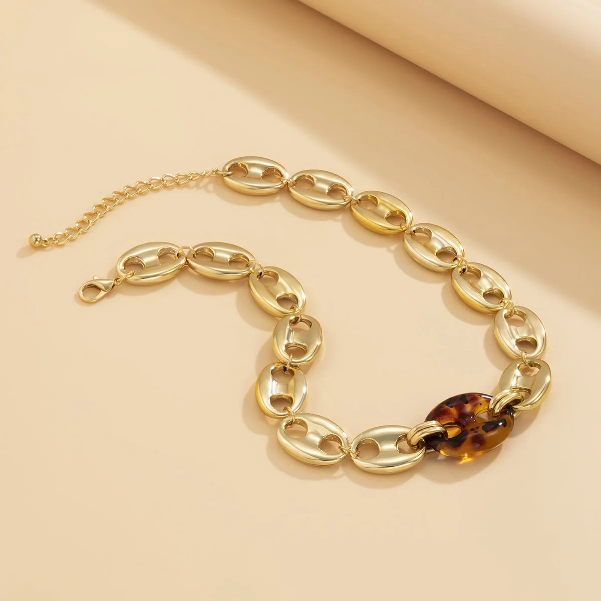 Brown Resin & 18K Gold-Plated Mariner Chain Choker Necklace