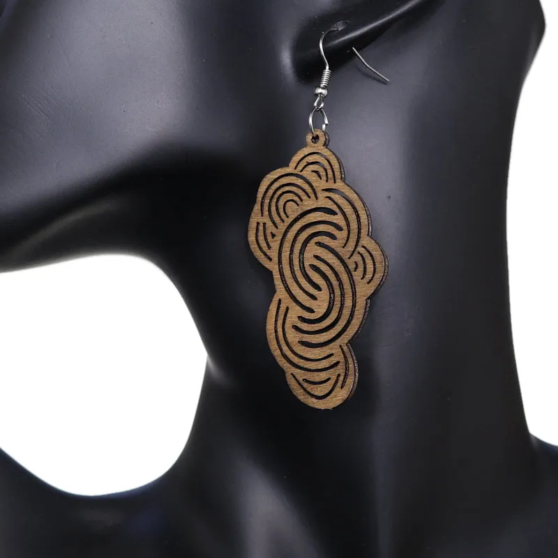 Brown Swirly Cloud Wooden Earrings