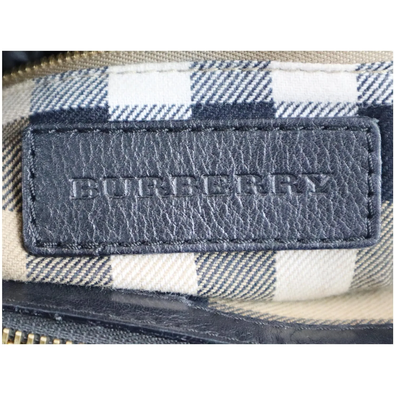 BURBERRY House Check Medium Banner Calf Leather Tote Bag Black