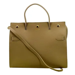 BURBERRY Small Title Leather Tote Bag Beige