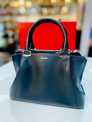 C De Cartier Bag, MIni Black Leather with Silver Hardware