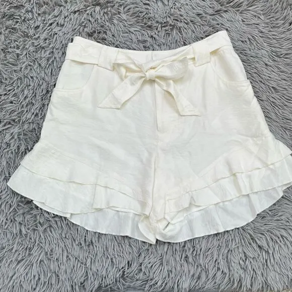 Cece White Ruffle Hem Shorts, Size 12