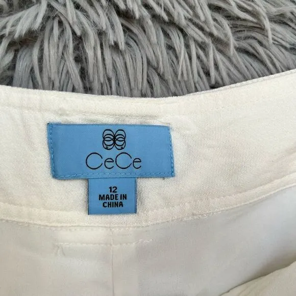 Cece White Ruffle Hem Shorts, Size 12