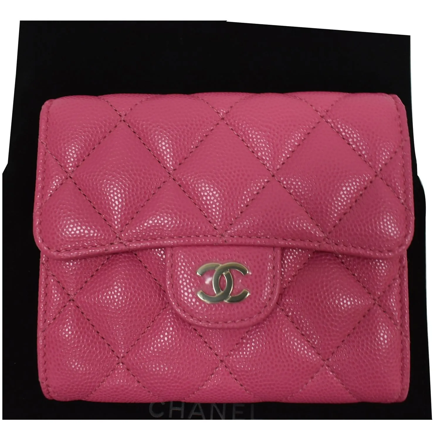 CHANEL CC Card Holder Caviar Quilted Leather Flap Wallet Pink