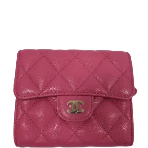 CHANEL CC Card Holder Caviar Quilted Leather Flap Wallet Pink
