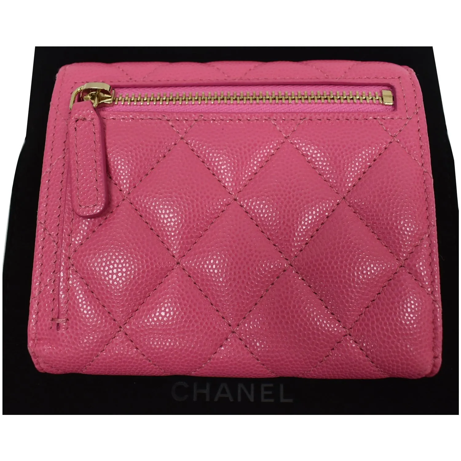 CHANEL CC Card Holder Caviar Quilted Leather Flap Wallet Pink