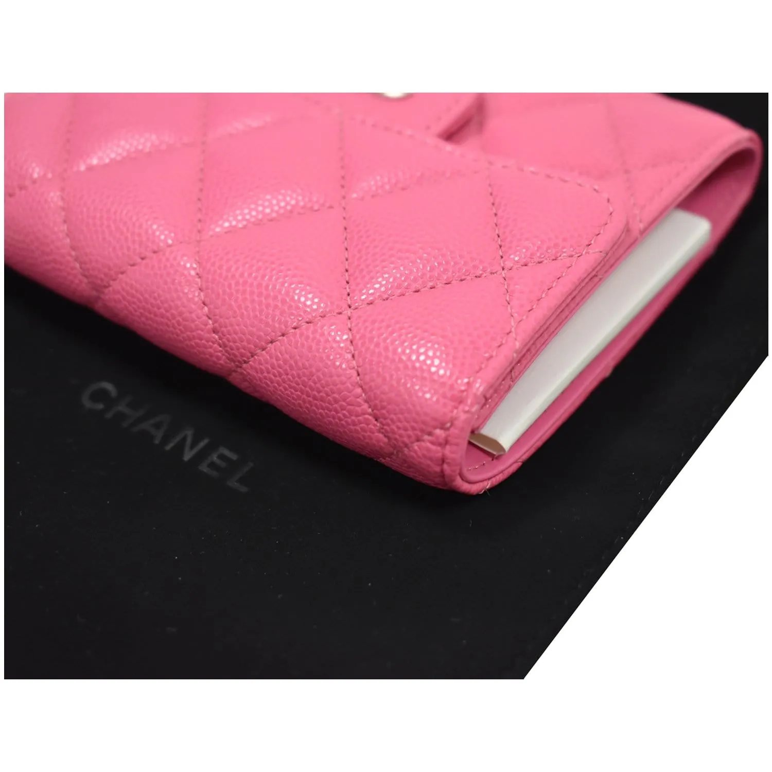 CHANEL CC Card Holder Caviar Quilted Leather Flap Wallet Pink