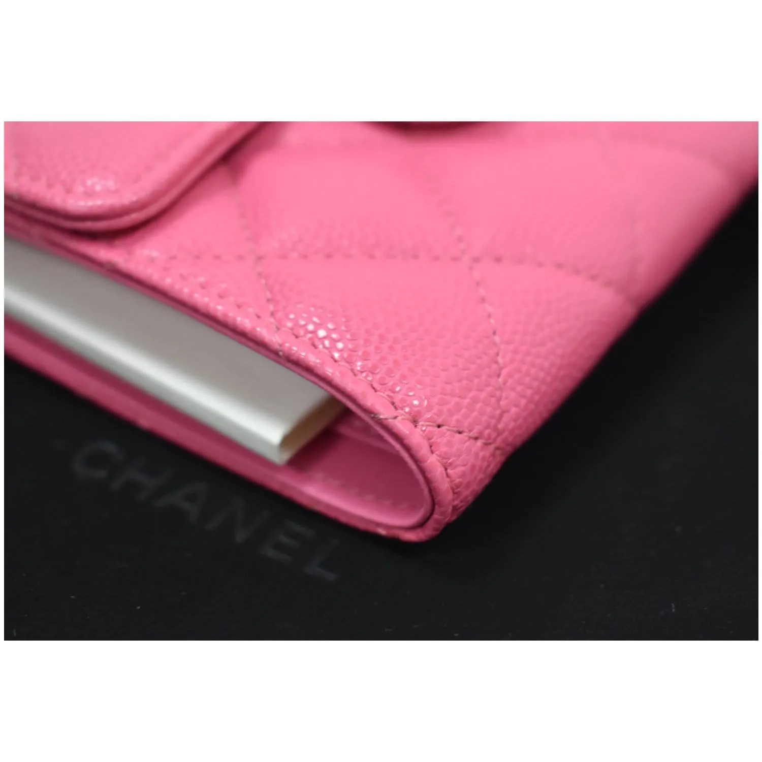 CHANEL CC Card Holder Caviar Quilted Leather Flap Wallet Pink