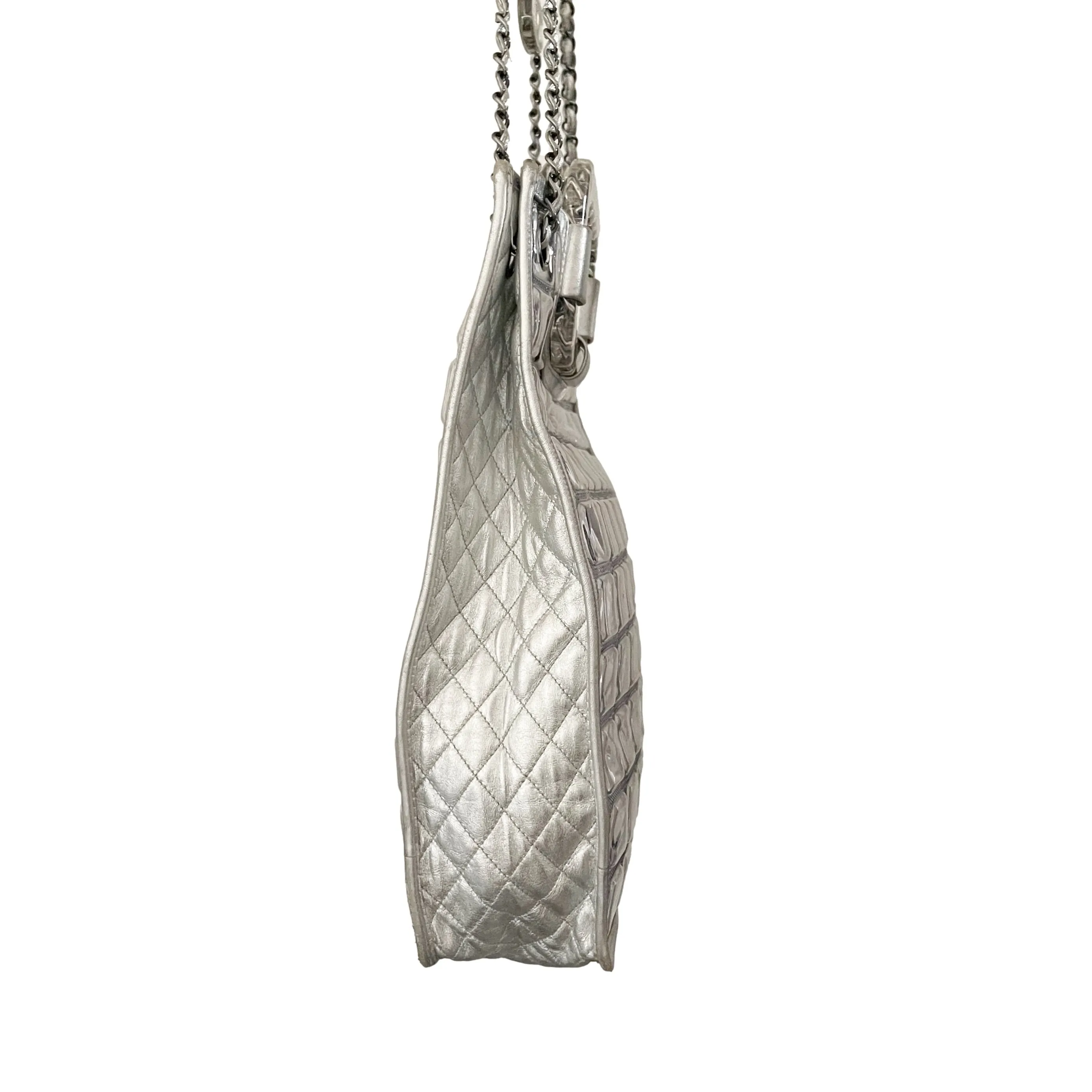 Chanel Silver Logo Ice Cube Tote Bag