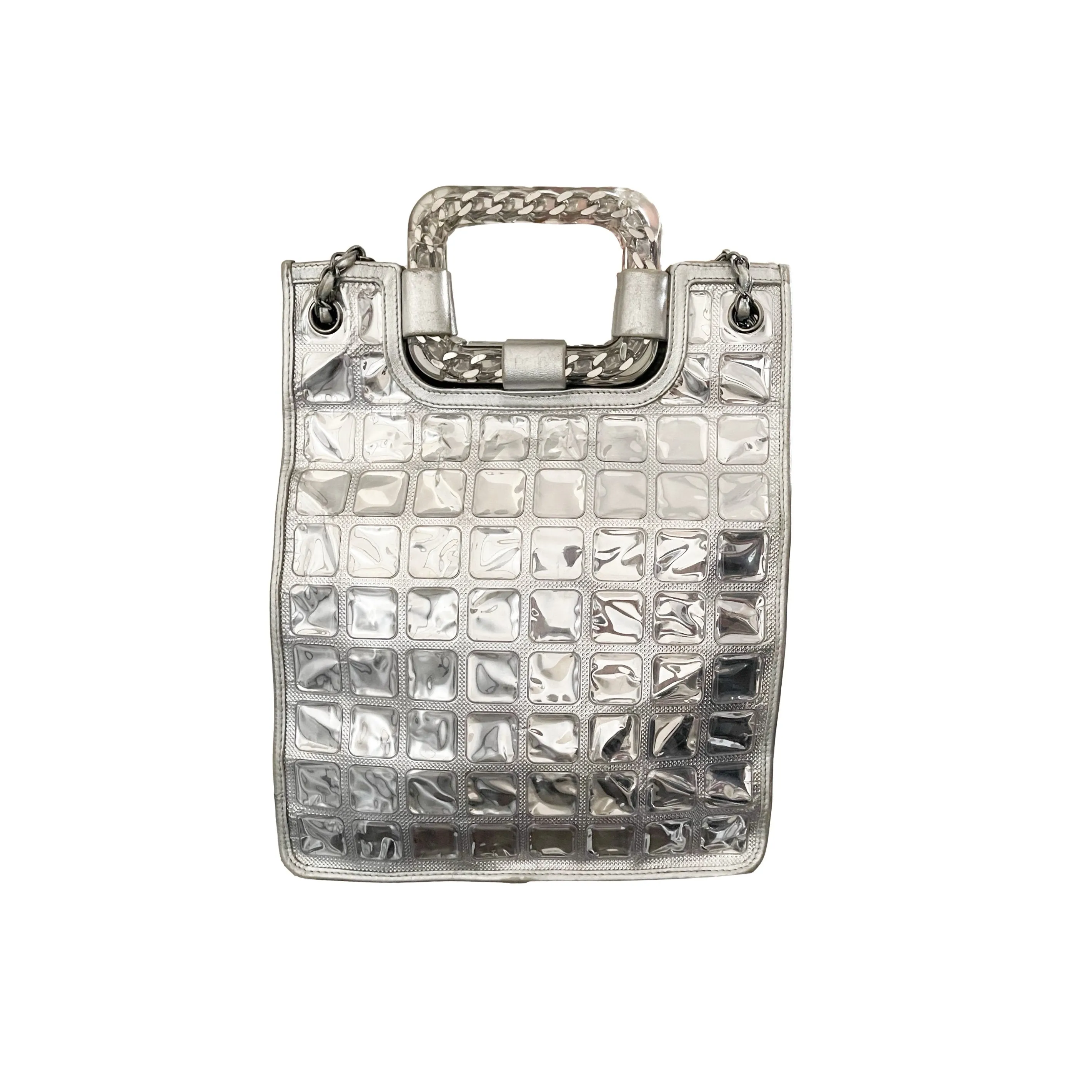 Chanel Silver Logo Ice Cube Tote Bag