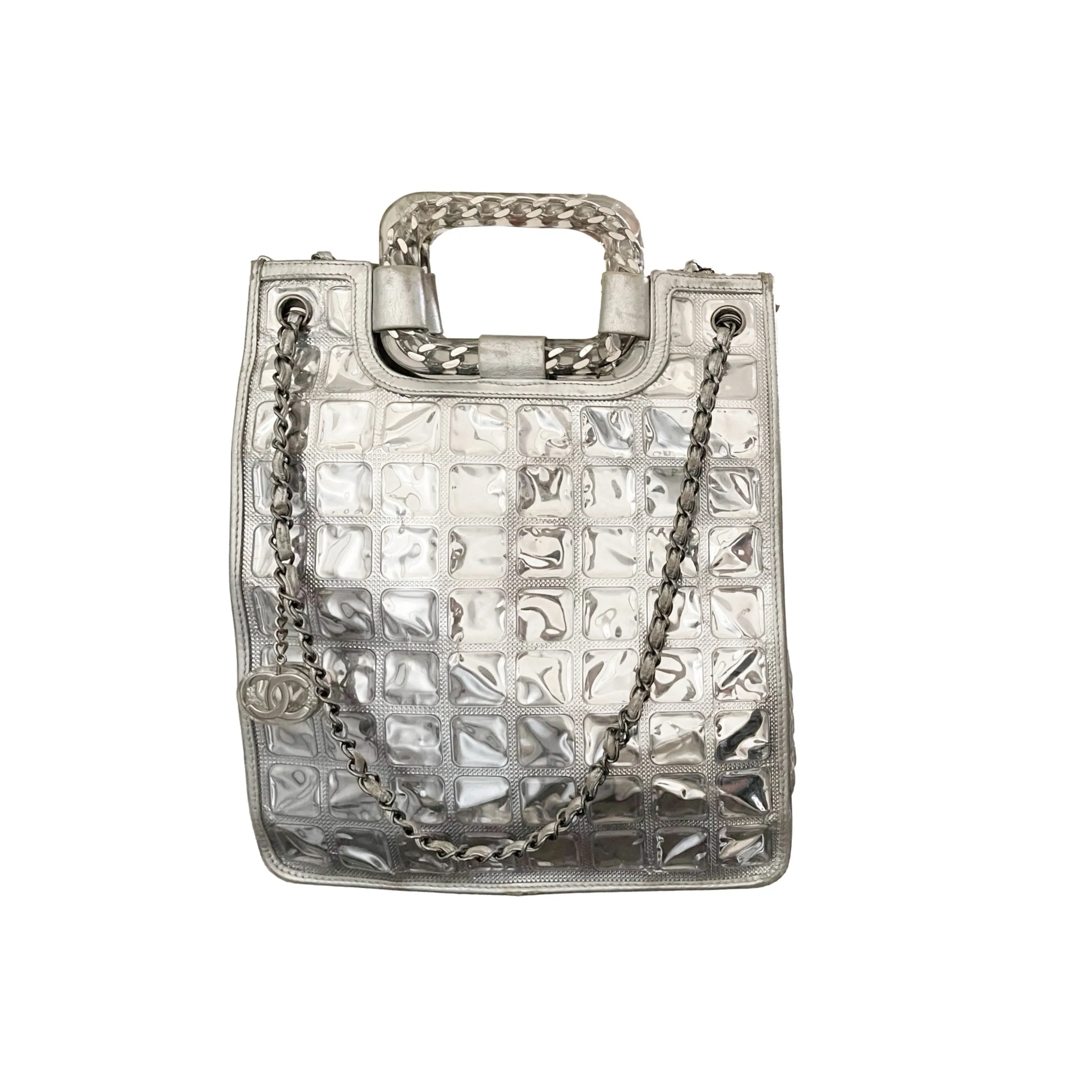 Chanel Silver Logo Ice Cube Tote Bag