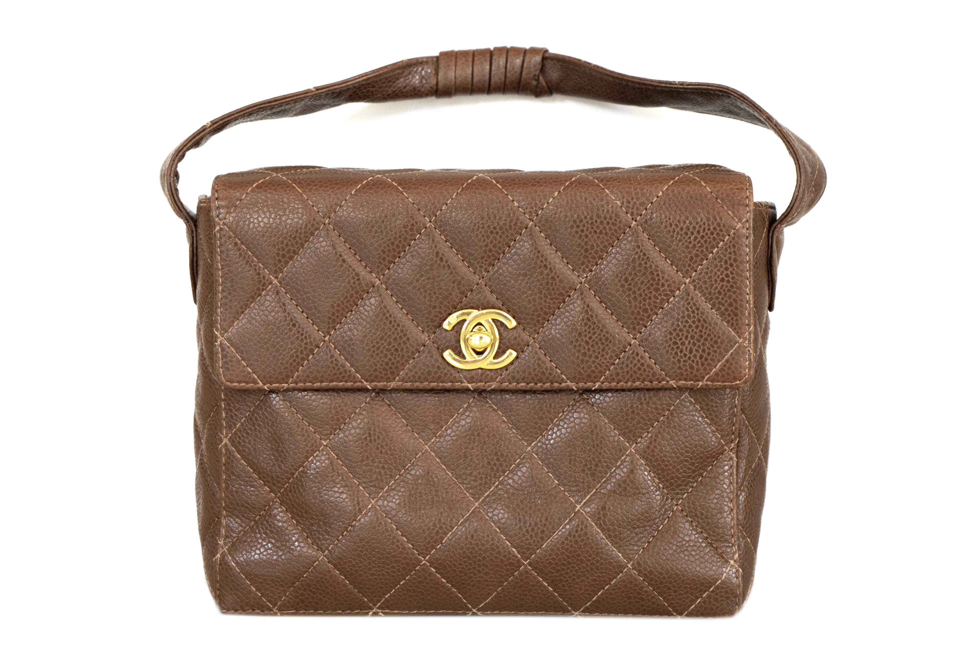 Chanel Vintage Brown Caviar Mini Handle Bag